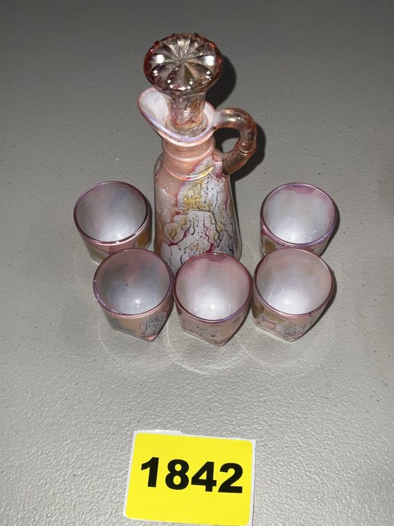 Decanter & 5 Glasses-Pink Marble Appearance