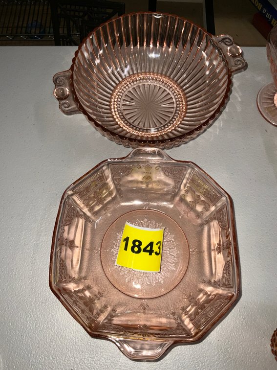 2 Pink Depression Glass Style Bowls
