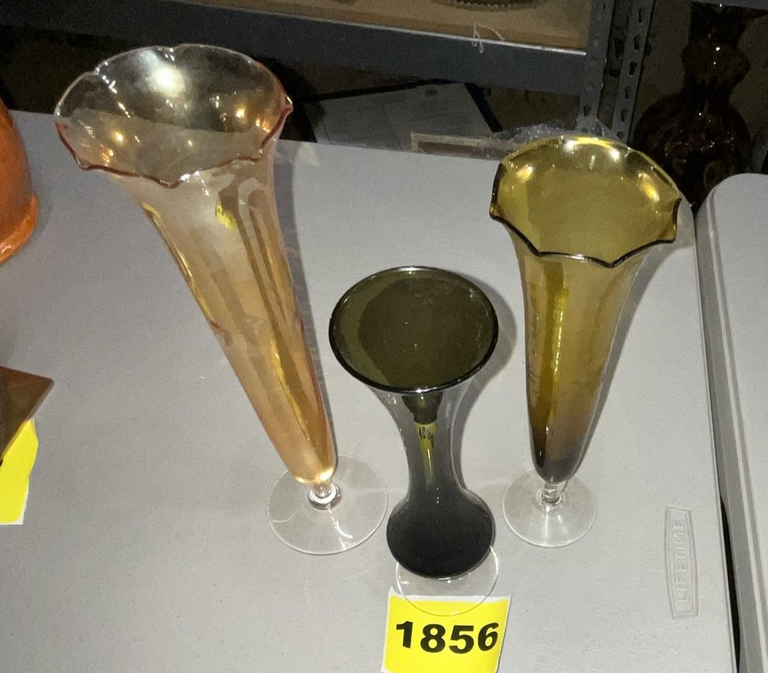 3 Art Glass Fluted Vases