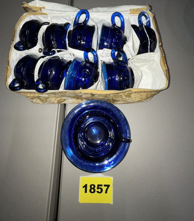 10 Tiara Kings Crown Blue Thumb Print Cups & 4 Saucers