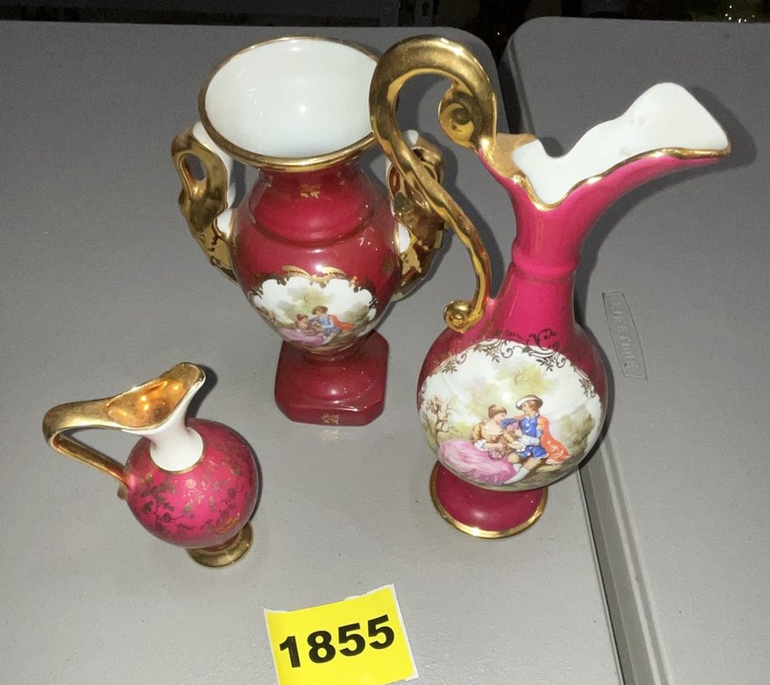 3 Pcs Limoges Style-2 Pitchers, 1 Vase