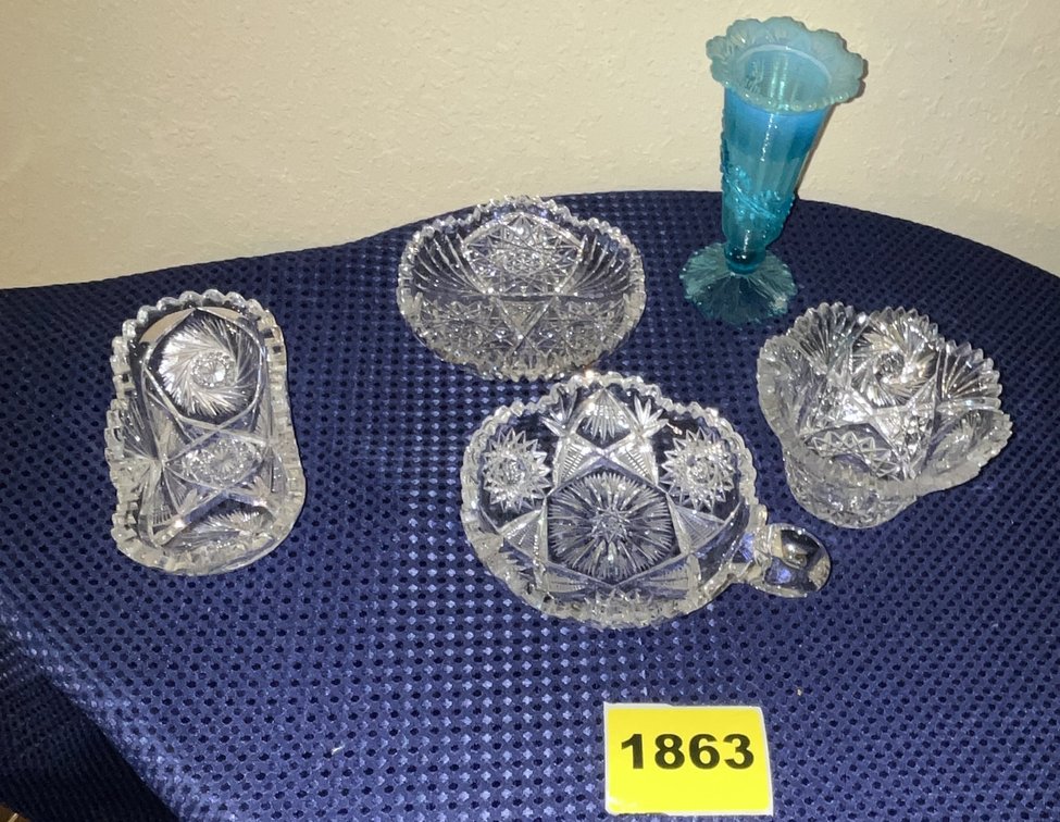 Asstd Cut Crystal Bowls & Blue Vase