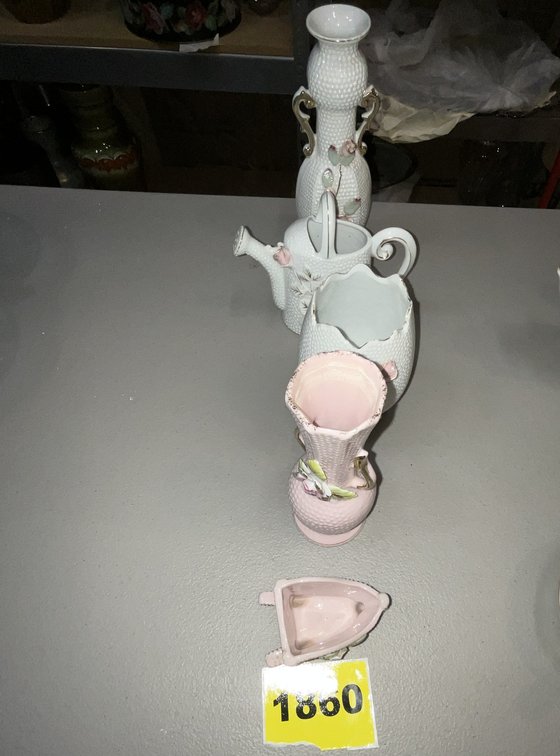5 Pcs of Beaded Porcelain Vases & Planters
