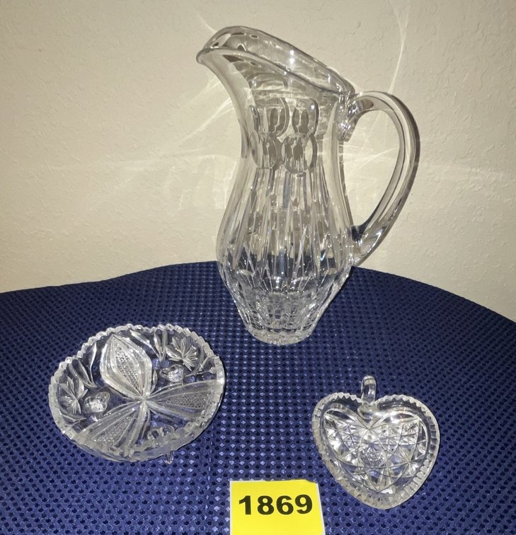 Crystal Vase & 2 Small Dishes