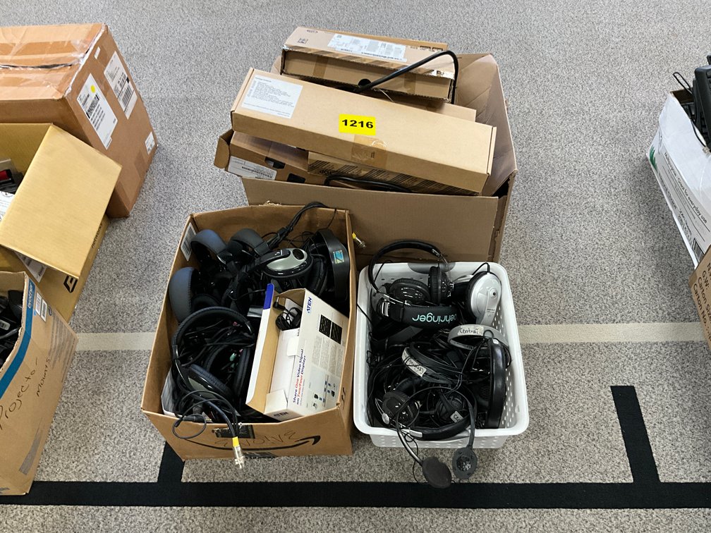 3 Boxes of Audio Headseats & Speakers