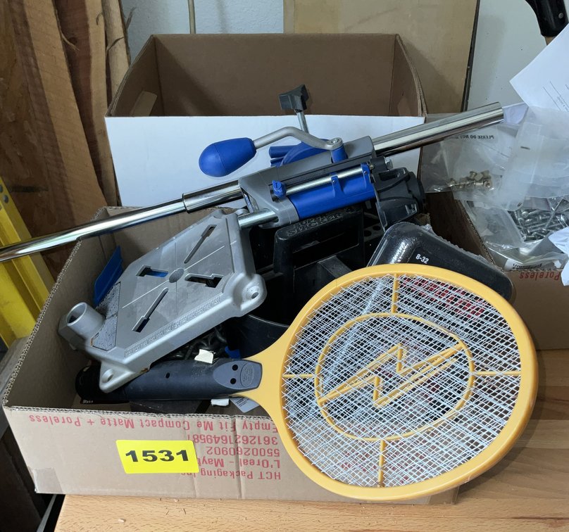 2 Box Of Contents (battery Operated) Fly Swatter, Drawer Stand, Helicopter Set, Cd's Ect