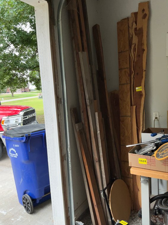 Lumber In Corner And Along Wall, 2X4 Cedar Slabs