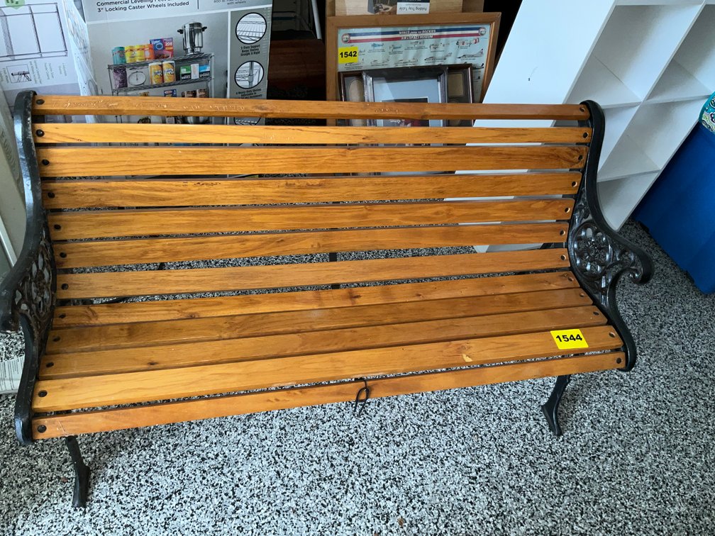 Lawn Bench Cast Iron Legs, Wood Slatted Seat