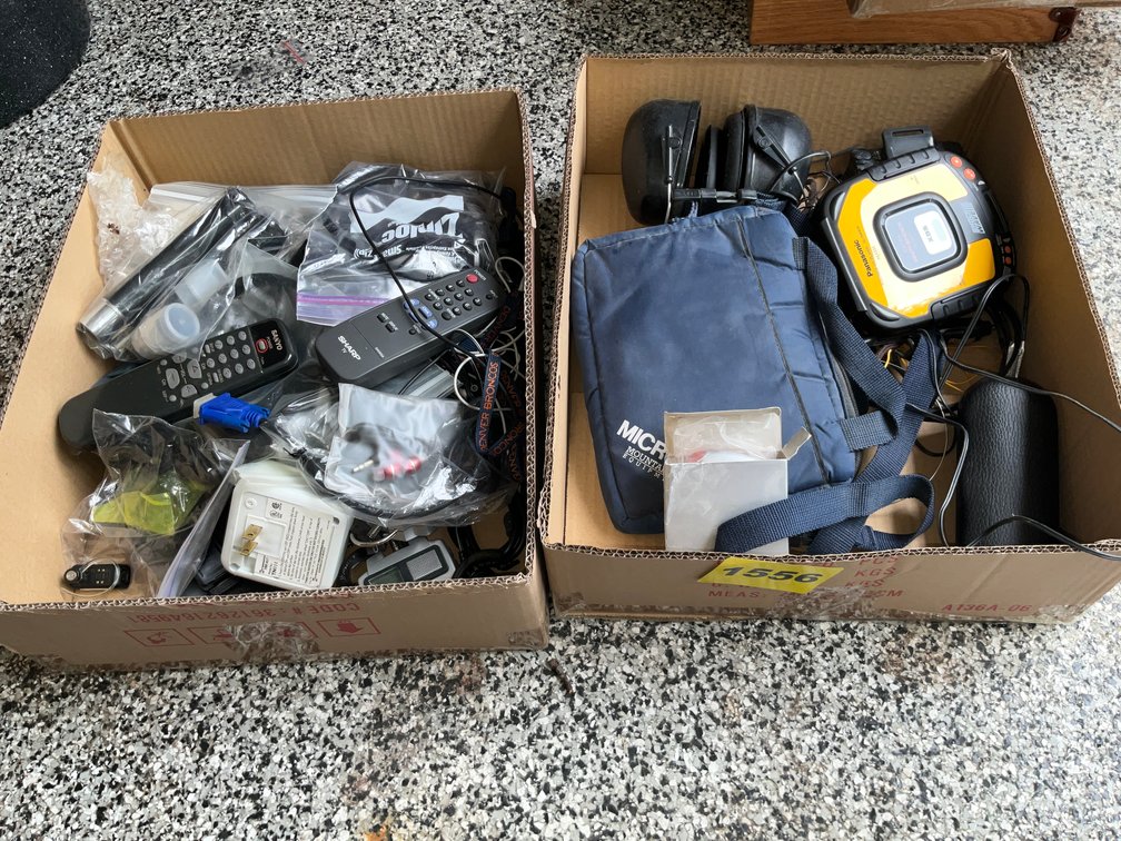 2 Boxes Assorted Electronics Panasonic Portable CD Player, Headphones, Ect