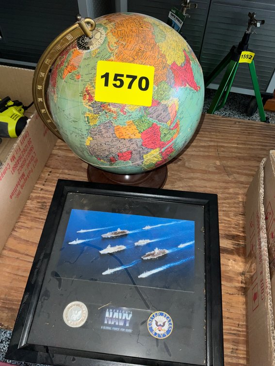World Globe, Navy Wall Hanging With Patch And Coin