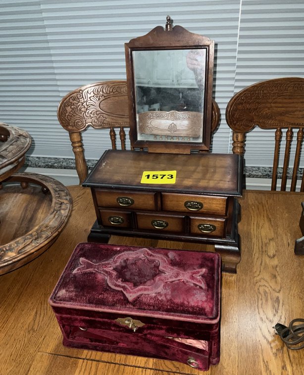Jewelry Box Cloth Covered And Contents Zippo Lighters, Rings Ect, And Dresser Style Jewelry Box