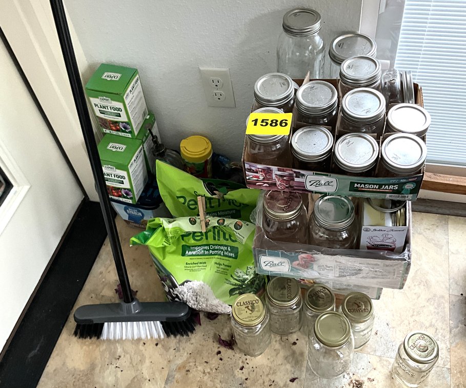 Assorted Canning Jars And Plant Food