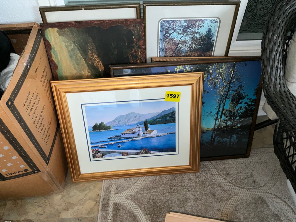 Assorted Wall Art, Signed Boat House Print, Landscapes, Ect
