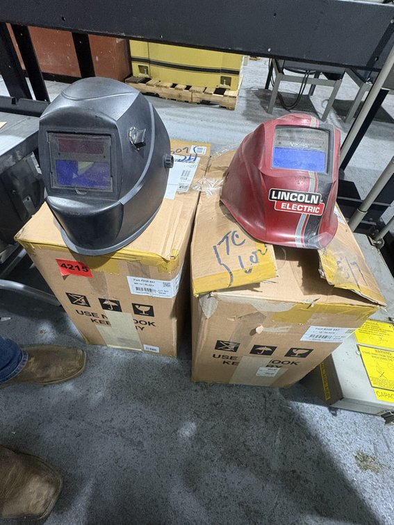 2 Boxes Of Assorted Battery Operated Welding Hoods Miller, Lincoln, Century