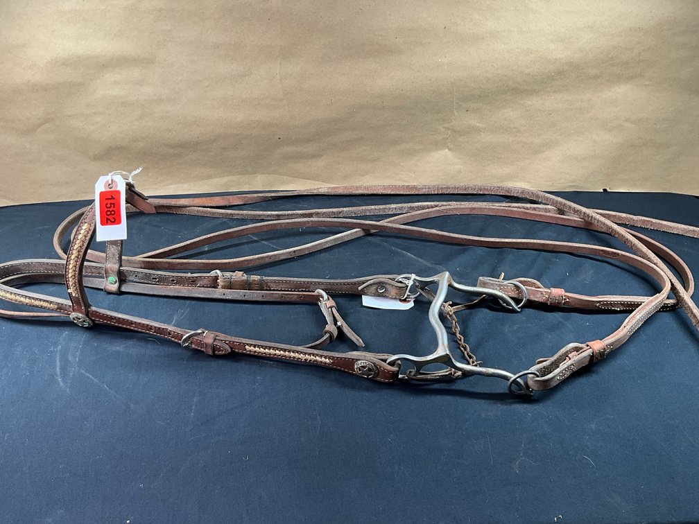 Crockett Low Port Solid Shanked Bit With Leather Headstall And Split Reins