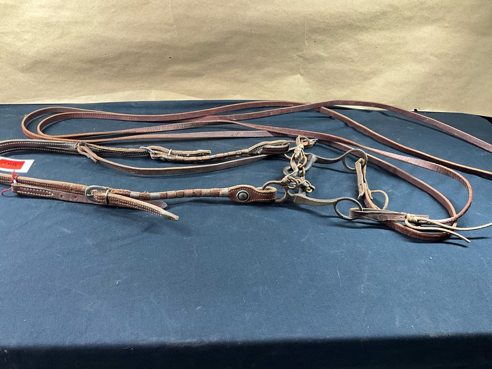 Maker Unknown High Port Solid Shanked Bit With Leather Headstall And Split Reins