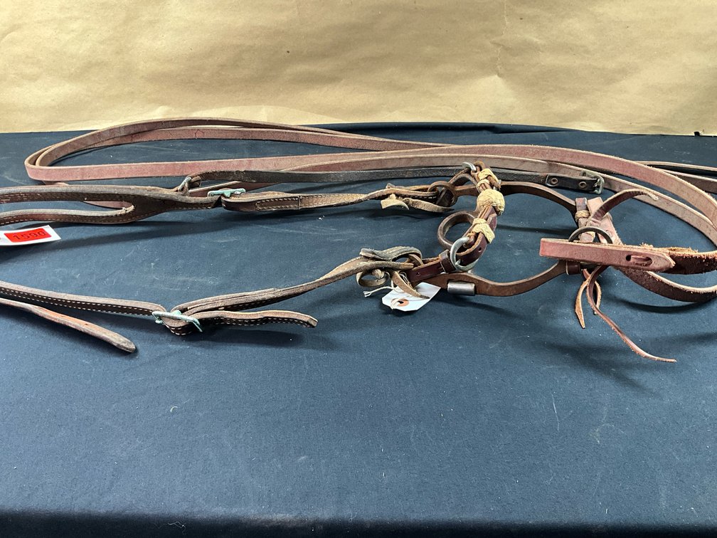 RB Reinsman Medium Port Hinged Shank Bit With Leather Headstall And Split Reins