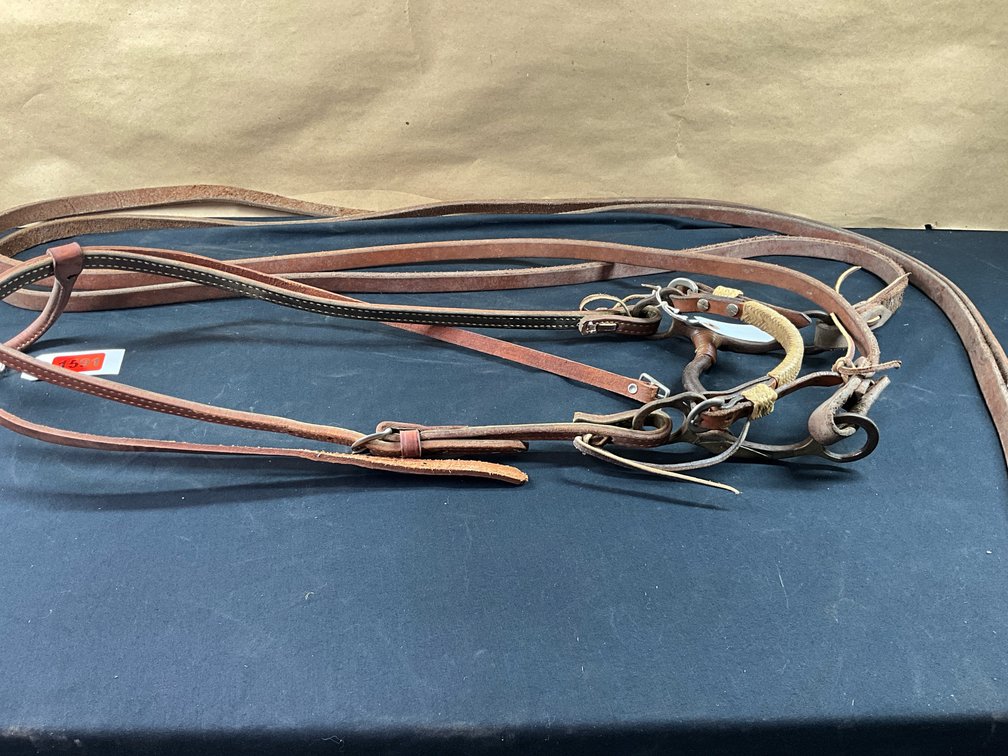 Crockett Low Port Solid Shank Bit With Leather Headstall And Split Reins