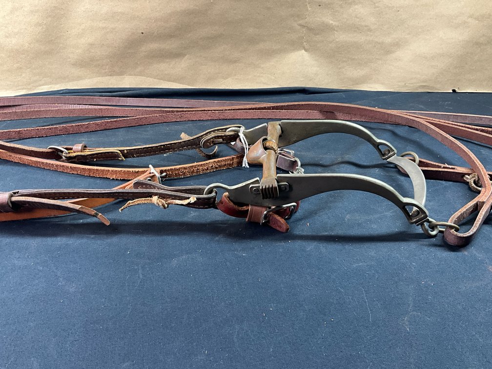 Sliester Medium Port Hinged Shank Covered Roller Bit With Leather Headstall And Split Reins