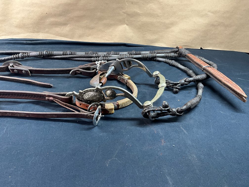 Tough #1 Medium Port Solid Shank Covered Roller Bit With Leather Headstall And Leather Braided Reins