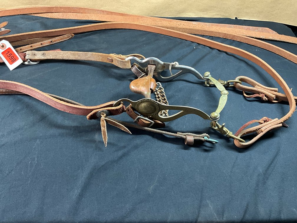 Unknown Maker High Port Solid Shank Covered Roller Bit With Leather Headstall And Leather Split Reins