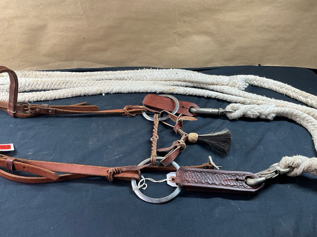 Twisted Wire O Ring Bit With Leather Headstall And Cotton Rope Reins