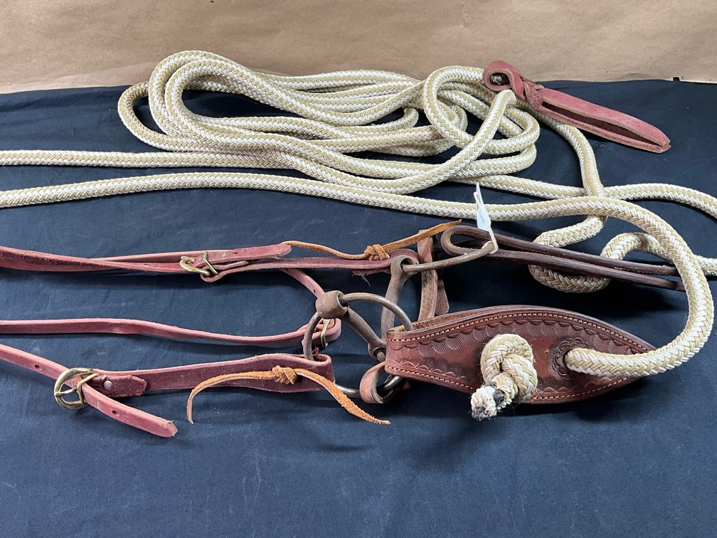 Snaffle Ring Bit With Leather Headstall And Nylon Braided Reins