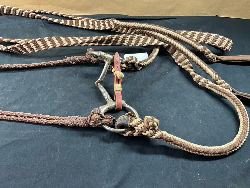 Broken Shank Swivel O Ring Bit With Leather Braided Headstall And Nylon Braided Split Reins