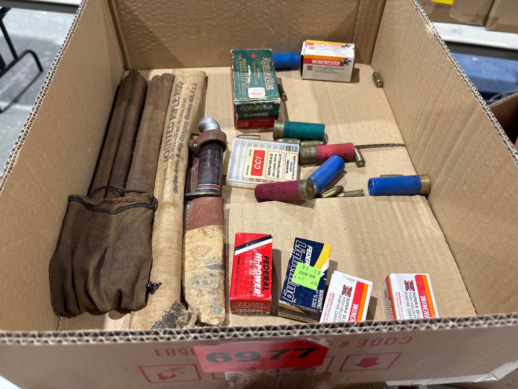 Assorted Ammo, Vintage Hunting Knife, Vintage Cleaning Rods