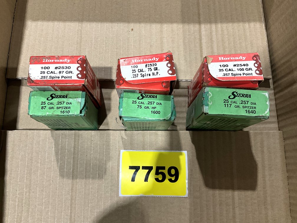 6-Boxes 25 Cal 75, 87, 100, 117gr .257 Diam