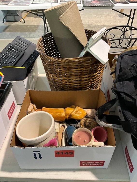 Box Of Misc. & Trash Can 