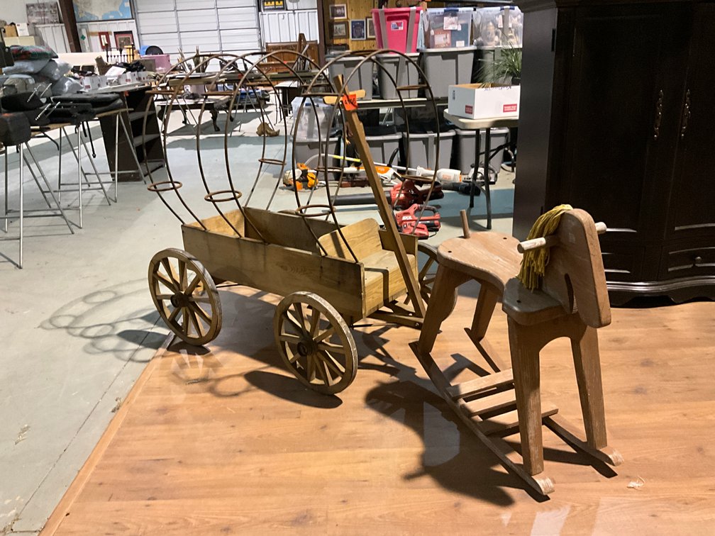 Antique Wagon & Rocking Horse 