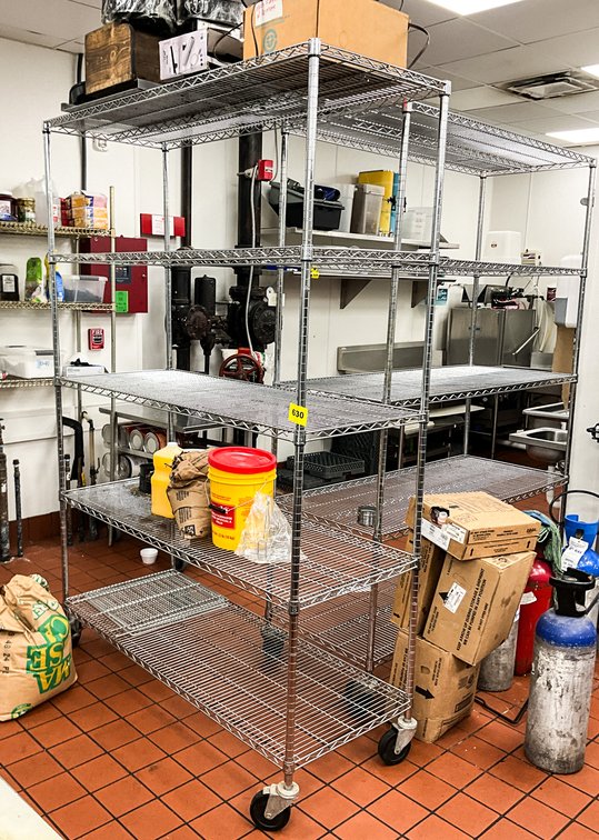 Chrome Wire Rack & Contents On Castors 
