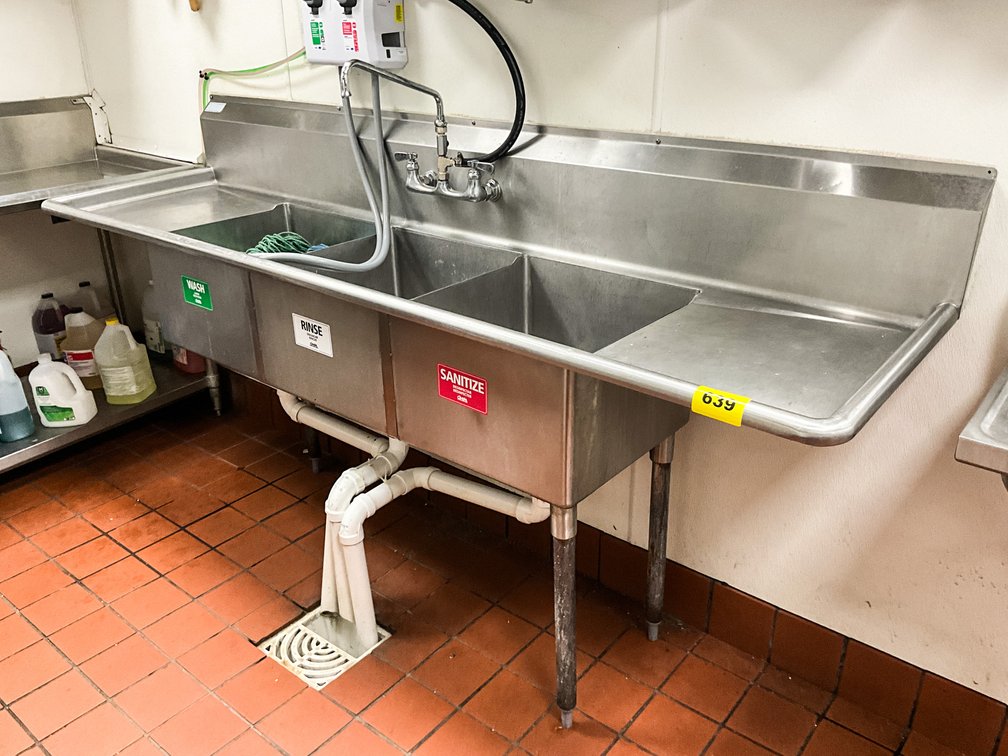 Three Hole Stainless Sink 90"X24"X36.5"