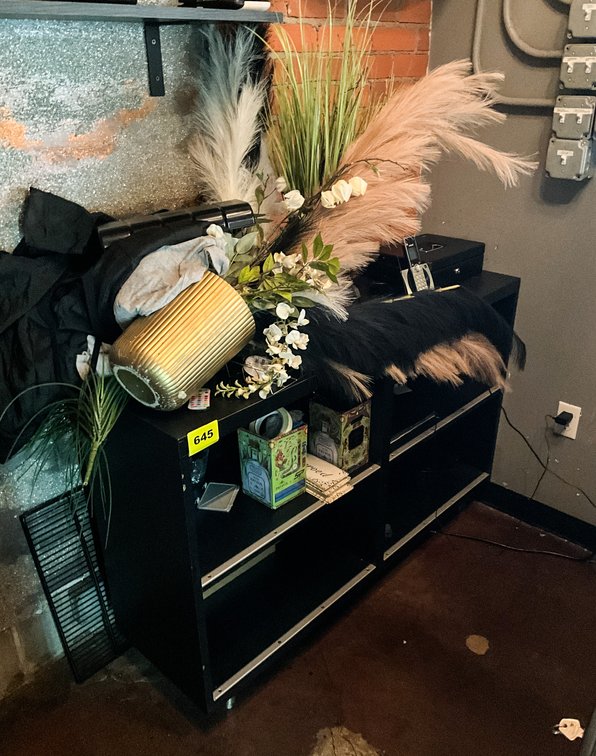 Black Storage Cabinet & Contents 