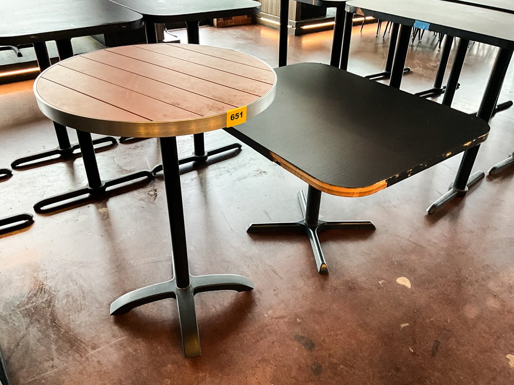 2 Tables 1 Black Formica Top 1 Round Bar Table 