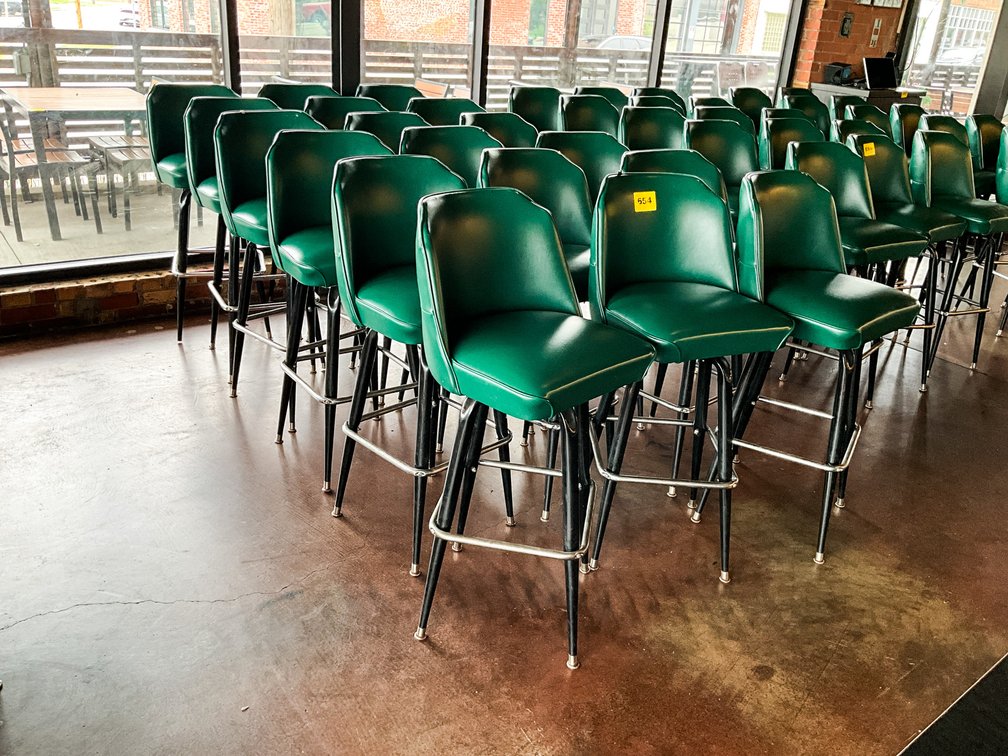 18 Green Bar Stooles Metal Bases 41" Tall 