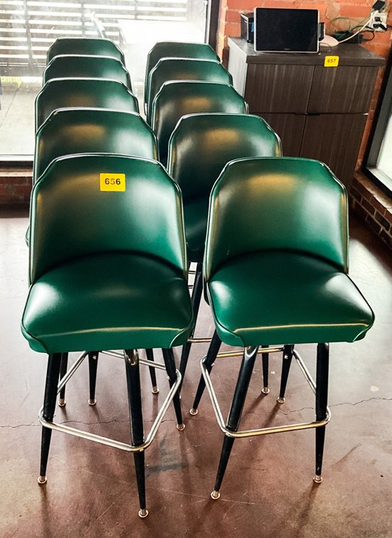 10 Green Bar Stooles Metal Bases 41" Tall 