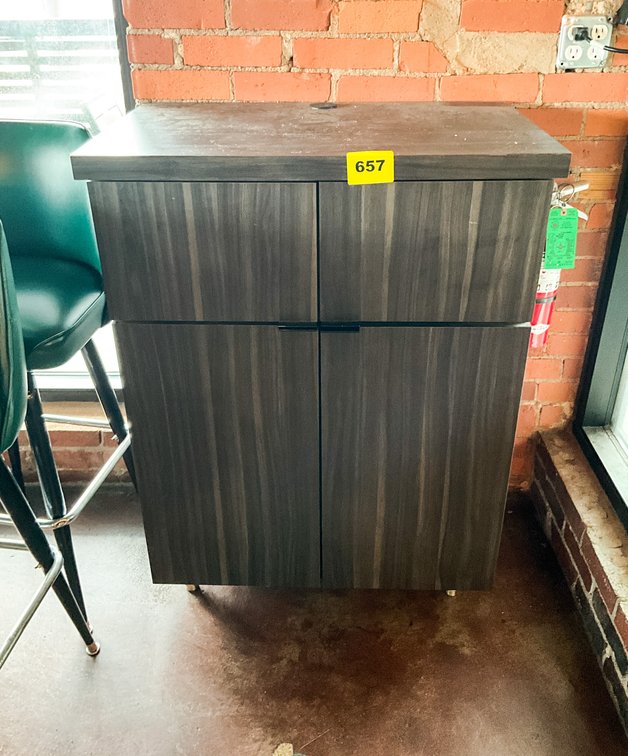 Wood Grain Formica Covered Supply Cabinet 