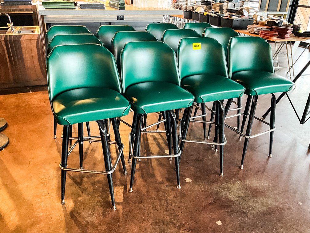 12 Green Bar Stooles Metal Frames 41" Tall