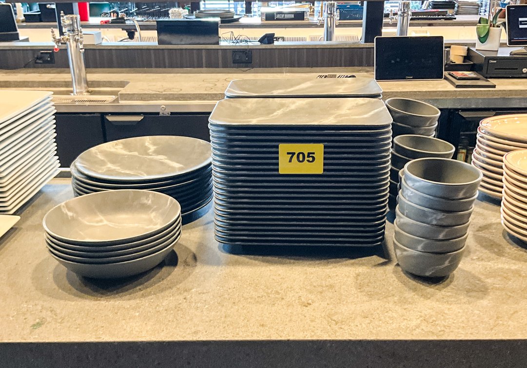 Gray Plastic Plates, Bowls, Trays, Aprox. 79 Pcs 