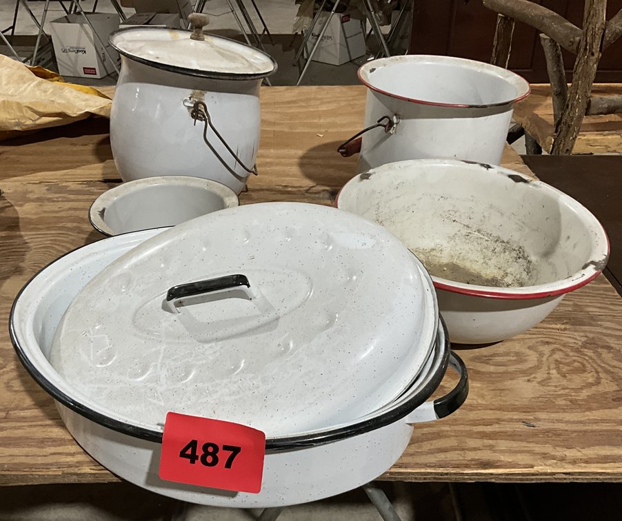 5 Pcs Enamel Ware 3 Black & White 2 Red & White 