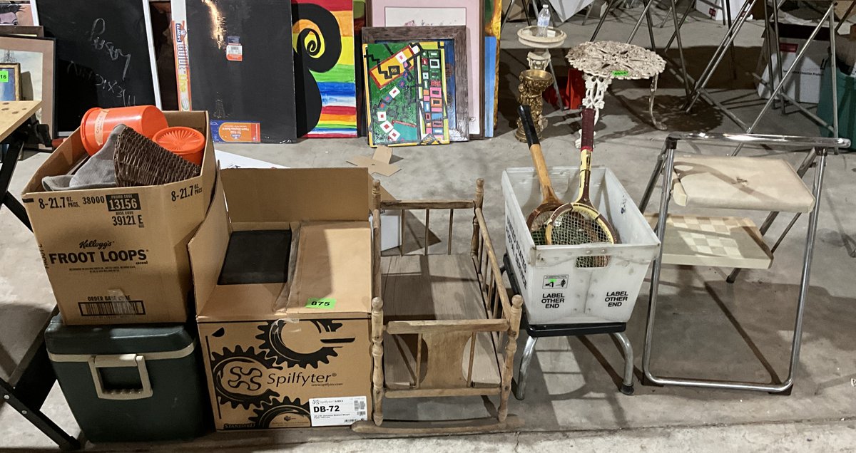 Ice Chest, 2 Stools, Baby Crib, & Misc.