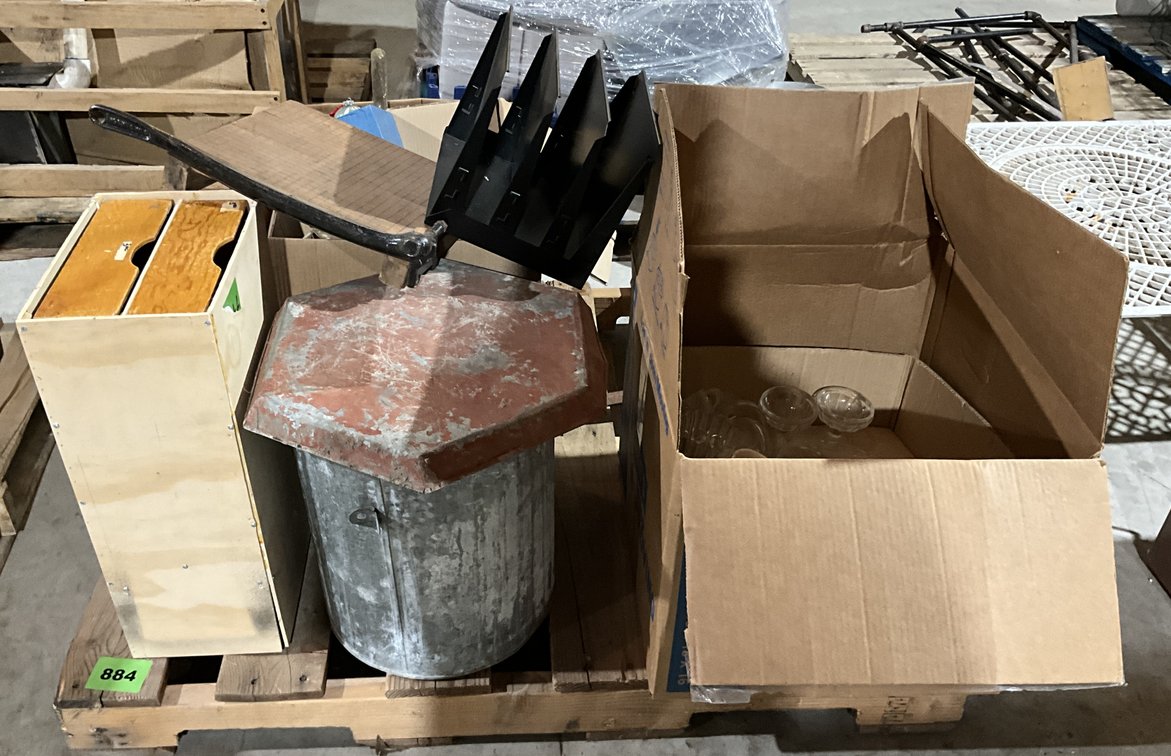 Pallet Misc. Paper Cutter, Glassware, Etc. 