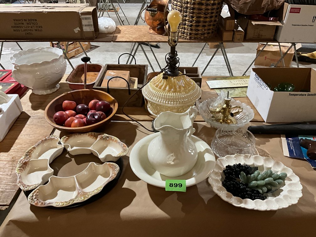 Lamp, Light Fixture, Pitcher, & Wash Bowl Etc.