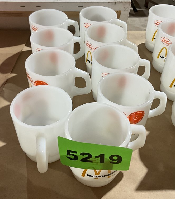9 Vintage Fire King Coffee Cups W/ Mcdonalds Logo 