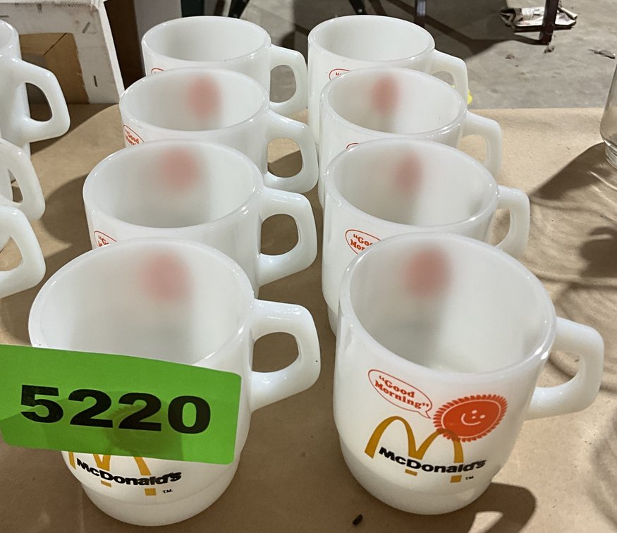 8 Vintage Fire King Coffee Cups W/ Mcdonalds Logo 
