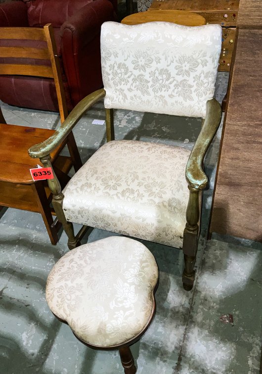 Wooden Upholstered Chair & Foot Stool