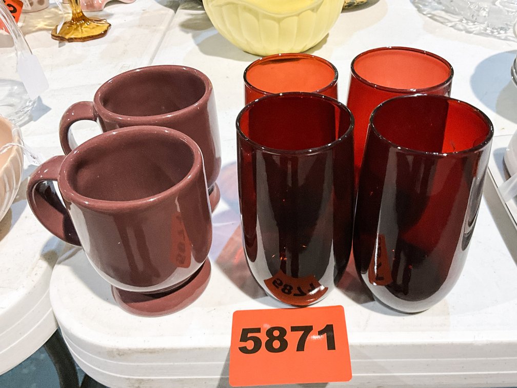 4 Pcs Red Glass 2 Mugs Frankoma 