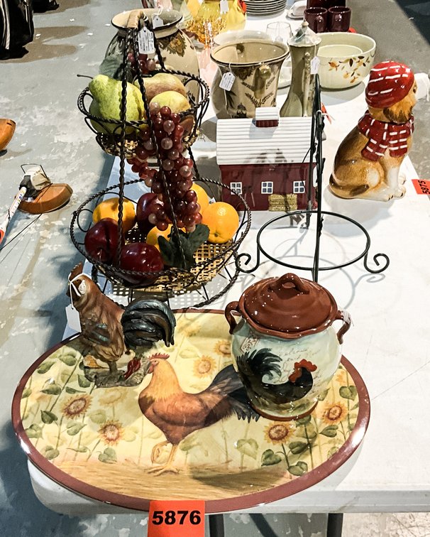 2 Fruit Stands & Rooster Décor 